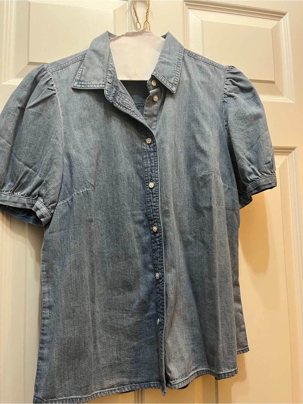 J. Crew Light Blue Denim Button-Front Puff Sleeve Shirt